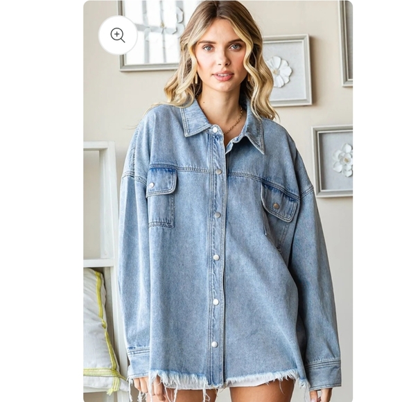 First Love Denim Smiley Face Embroidered Shacket Jacket Size Large NWOT - Picture 5 of 11